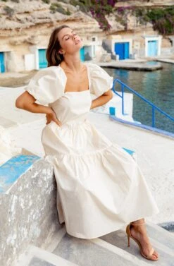 Ilana Puff Sleeve Tiered Midi Dress -Sun Gaia Dresses Shop A58A5669
