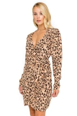 Long Sleeve Sweetheart Wrap Dress -Sun Gaia Dresses Shop ACDR100118 LEOPARD PRINT 04