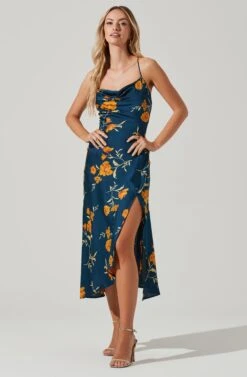 Gaia Floral Midi Dress -Sun Gaia Dresses Shop ACDR100133D DARKTEAL GOLDFRL 1