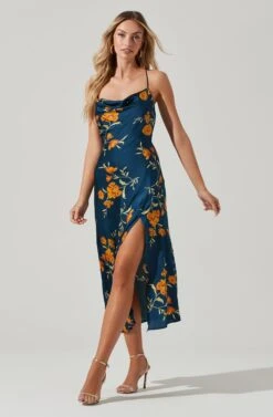 Gaia Floral Midi Dress -Sun Gaia Dresses Shop ACDR100133D DARKTEAL GOLDFRL 2