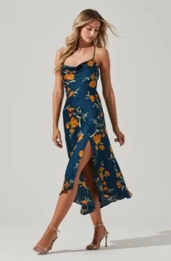 Gaia Floral Midi Dress -Sun Gaia Dresses Shop ACDR100133D DARKTEAL GOLDFRL 3