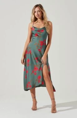 Gaia Floral Midi Dress -Sun Gaia Dresses Shop ACDR100133D TEAL RASPBERRYFLORAL 1