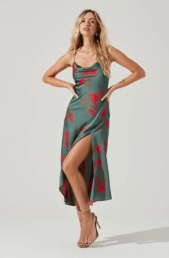 Gaia Floral Midi Dress -Sun Gaia Dresses Shop ACDR100133D TEAL RASPBERRYFLORAL 2