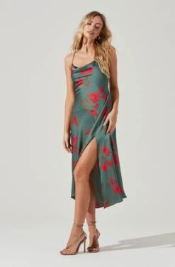 Gaia Floral Midi Dress -Sun Gaia Dresses Shop ACDR100133D TEAL RASPBERRYFLORAL 3