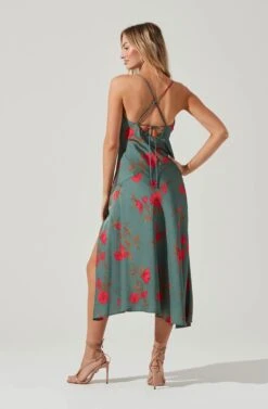 Gaia Floral Midi Dress -Sun Gaia Dresses Shop ACDR100133D TEAL RASPBERRYFLORAL 5