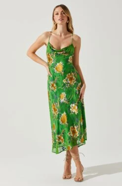 Gaia Floral Burnout Midi Dress -Sun Gaia Dresses Shop ACDR100133F GREENPINKFLORAL 2