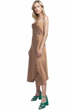 Cowl Strappy Dress -Sun Gaia Dresses Shop ACDR100133 CARAMEL DOT 02