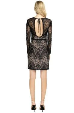 Long Sleeve Lace Dress -Sun Gaia Dresses Shop ACDR100161 BLACK NUDE 03