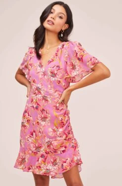 Elizabeth Floral Mini Dress 11 Elizabeth Floral Mini Dress -Sun Gaia Dresses Shop ACDR100207B LAVENDER PINK FLORAL 2A
