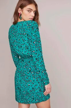 Geneva Leopard Dress -Sun Gaia Dresses Shop ACDR100319 GREEN LILAC LEOPARD 3A