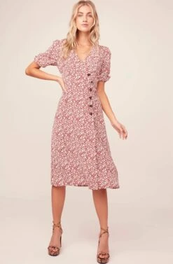 Kinsley Floral Midi Dress -Sun Gaia Dresses Shop ACDR100342 RED IVORY MULTI FLORAL 2AAA