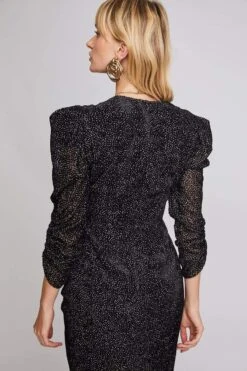 Toulouse Midi Wrap Dress -Sun Gaia Dresses Shop ACDR100372 BLACK VELVET DOT 4