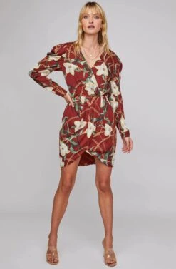 London Floral Print Dress -Sun Gaia Dresses Shop ACDR100385B WINE CHAIN FLORAL 1A