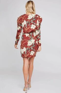 London Floral Print Dress -Sun Gaia Dresses Shop ACDR100385B WINE CHAIN FLORAL 3A