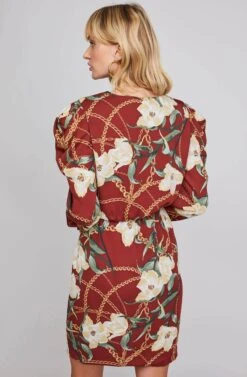 London Floral Print Dress -Sun Gaia Dresses Shop ACDR100385B WINE CHAIN FLORAL 4A