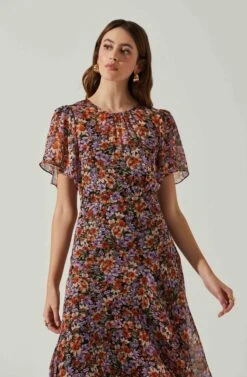 Mirella Floral Midi Dress -Sun Gaia Dresses Shop ACDR100436DS ORANGEPURPLEFLORAL 3