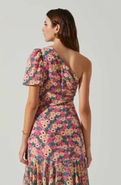 Santorini One Shoulder Midi Dress -Sun Gaia Dresses Shop ACDR100550C PINKBLACKFLORAL 5