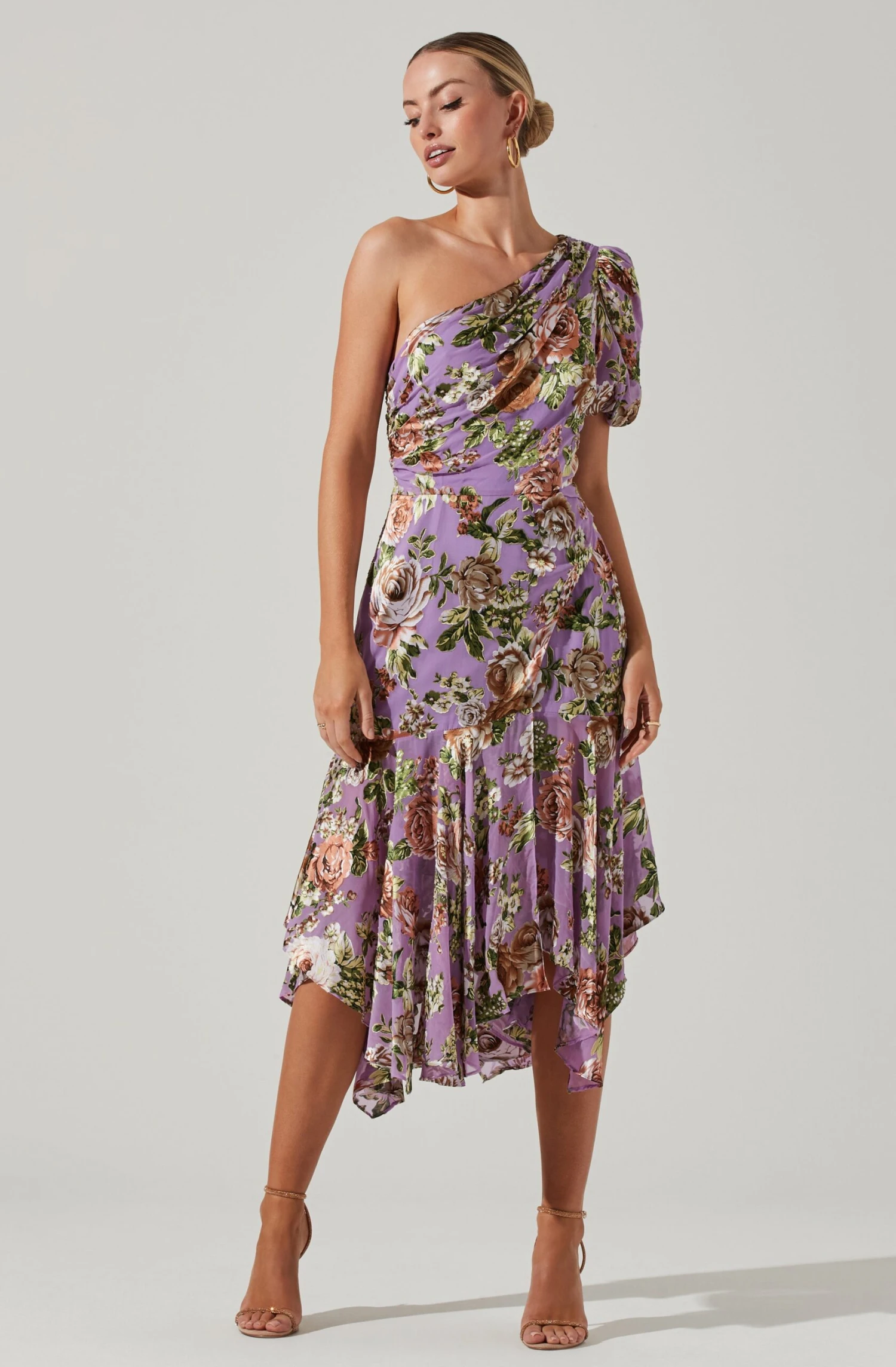 Santorini Floral One Shoulder Midi Dress 4 Santorini Floral One Shoulder Midi Dress - Image 2
