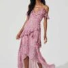 Pemberley Floral Ruffle Cold Shoulder Hi-Lo Maxi Dress -Sun Gaia Dresses Shop ACDR100638B FUCHSIAPURPLEROSES 1