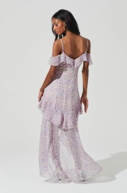 Pemberley Floral Ruffle Cold Shoulder Hi-Lo Maxi Dress -Sun Gaia Dresses Shop ACDR100638B LILACPURPLEMULTI 7