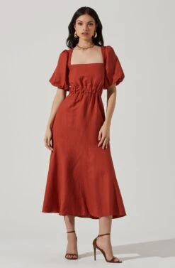 Angeles Puff Sleeve Cutout Dress 26 Angeles Puff Sleeve Cutout Dress -Sun Gaia Dresses Shop ACDR100897 MARSALA 1