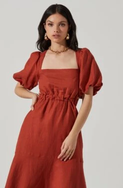 Angeles Puff Sleeve Cutout Dress 27 Angeles Puff Sleeve Cutout Dress -Sun Gaia Dresses Shop ACDR100897 MARSALA 2