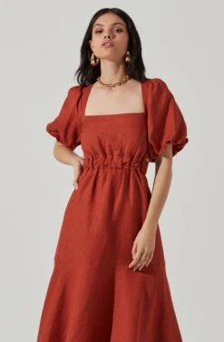 Angeles Puff Sleeve Cutout Dress 28 Angeles Puff Sleeve Cutout Dress -Sun Gaia Dresses Shop ACDR100897 MARSALA 3