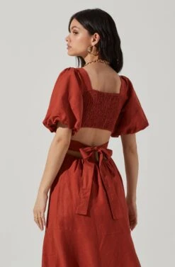 Angeles Puff Sleeve Cutout Dress 29 Angeles Puff Sleeve Cutout Dress -Sun Gaia Dresses Shop ACDR100897 MARSALA 4