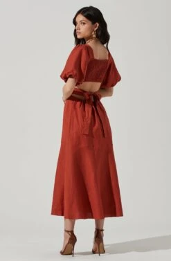 Angeles Puff Sleeve Cutout Dress 30 Angeles Puff Sleeve Cutout Dress -Sun Gaia Dresses Shop ACDR100897 MARSALA 5