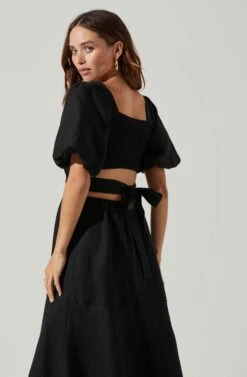 Angeles Puff Sleeve Cutout Dress 34 Angeles Puff Sleeve Cutout Dress -Sun Gaia Dresses Shop ACDR100897 PINK 7 6