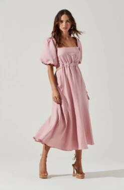 Angeles Puff Sleeve Cutout Dress 37 Angeles Puff Sleeve Cutout Dress -Sun Gaia Dresses Shop ACDR100897 PINK 7 8