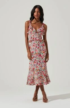 Wildflower Ruffle Cutout Midi Dress -Sun Gaia Dresses Shop ACDR100906 PINKREDFLORAL 1 e9d0243e 79ac 4fd6 a722 ef066b35eb85