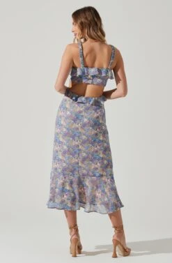 Wildflower Ruffle Cutout Midi Dress -Sun Gaia Dresses Shop ACDR100906 PURPLEBLUEFLORAL 6