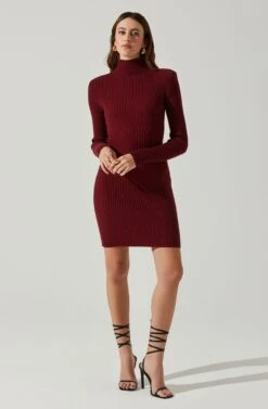 Gwendolyn Turtleneck Sweater Mini Dress -Sun Gaia Dresses Shop ACDR100970SH WINE 2