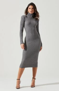 Abilene Long Sleeve Turtleneck Midi Sweater Dress -Sun Gaia Dresses Shop ACDR100970 CHARCOAL 1829 2959d686 d745 4732 8939 265b9b1686cc