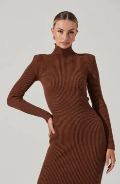 Abilene Long Sleeve Turtleneck Midi Sweater Dress -Sun Gaia Dresses Shop ACDR100970 NUTMEG 10771 aa50a586 cafd 445f 865a 1fbaf0ac5bde