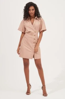 Terra Faux Leather Button Up Mini Dress 11 Terra Faux Leather Button Up Mini Dress -Sun Gaia Dresses Shop ACDR100994 SOFTPINK 1