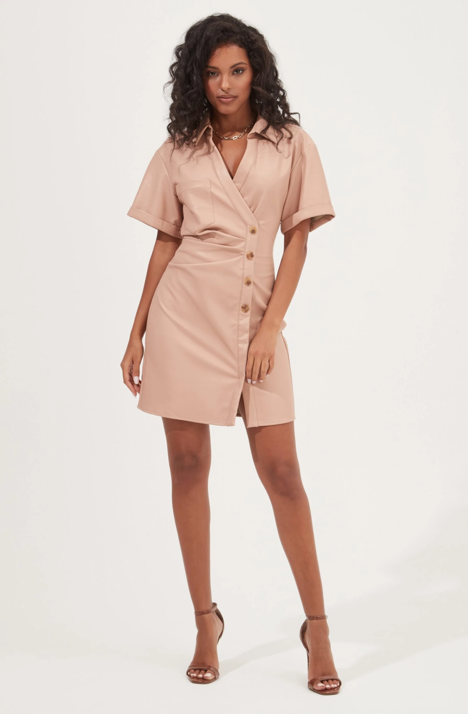 Terra Faux Leather Button Up Mini Dress 6 Terra Faux Leather Button Up Mini Dress - Image 4