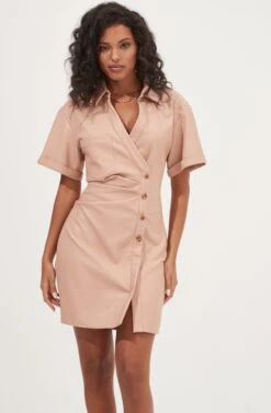 Terra Faux Leather Button Up Mini Dress