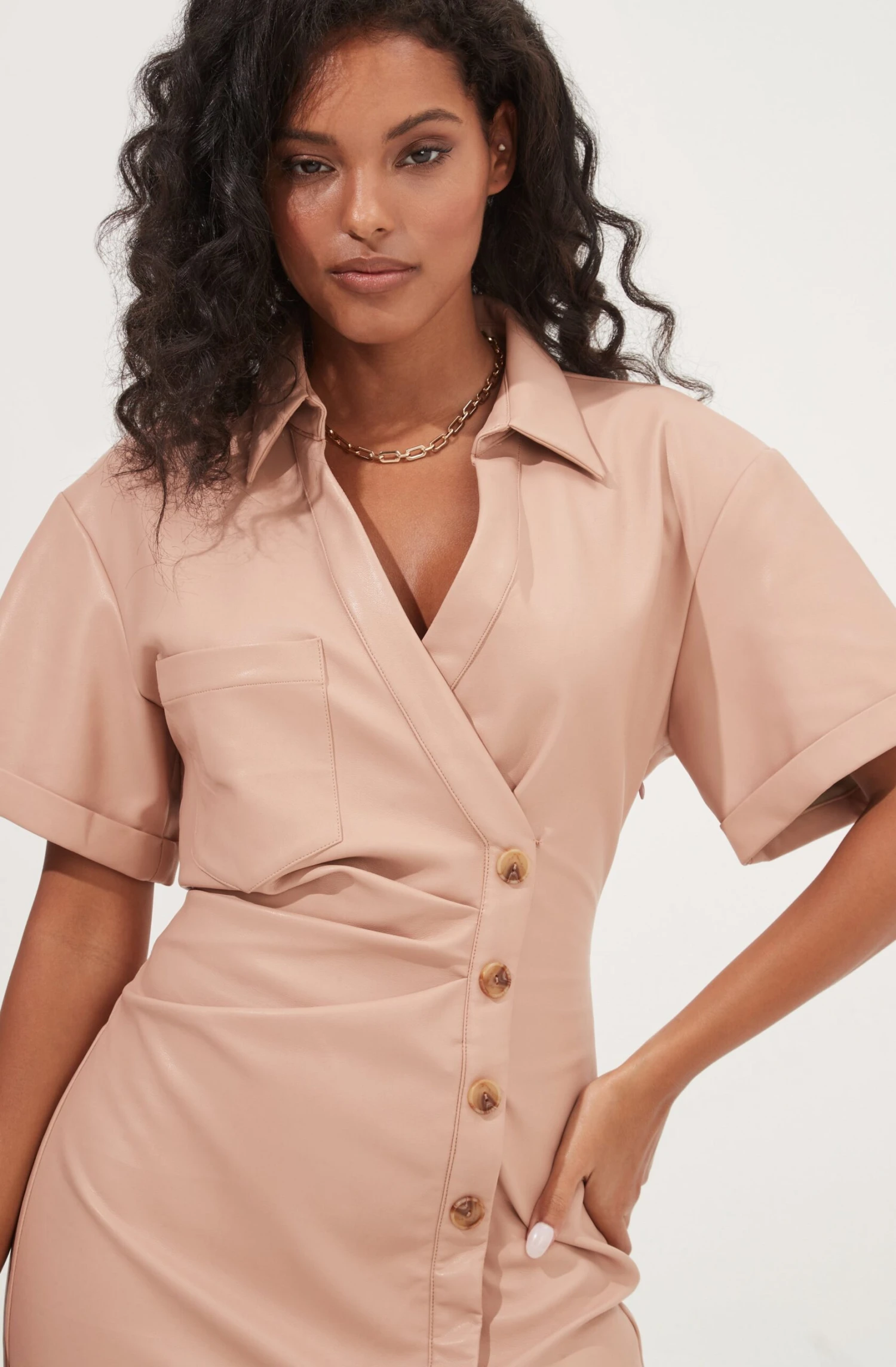 Terra Faux Leather Button Up Mini Dress 4 Terra Faux Leather Button Up Mini Dress - Image 2