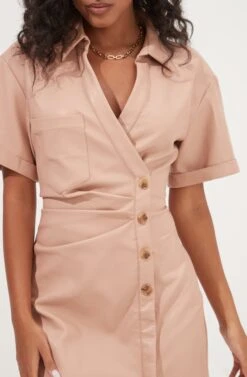 Terra Faux Leather Button Up Mini Dress 12 Terra Faux Leather Button Up Mini Dress -Sun Gaia Dresses Shop ACDR100994 SOFTPINK 4