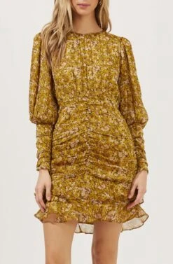 Claremore Floral Ruched Long Sleeve Mini Dress -Sun Gaia Dresses Shop ACDR101002B MUSTARDMULTIDITSY 1