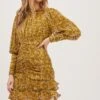 Claremore Floral Ruched Long Sleeve Mini Dress -Sun Gaia Dresses Shop ACDR101002B MUSTARDMULTIDITSY 3