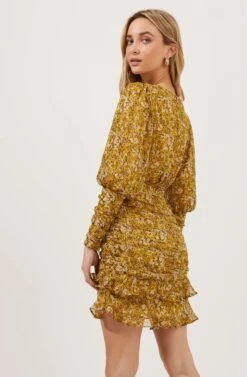 Claremore Floral Ruched Long Sleeve Mini Dress -Sun Gaia Dresses Shop ACDR101002B MUSTARDMULTIDITSY 6