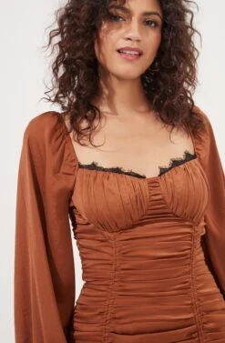 Mardi Lace Trimmed Ruched Mini Dress -Sun Gaia Dresses Shop ACDR101019B BRONZE 3