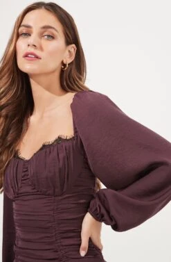 Mardi Lace Trimmed Ruched Mini Dress -Sun Gaia Dresses Shop ACDR101019B EGGPLANT 3