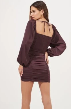 Mardi Lace Trimmed Ruched Mini Dress -Sun Gaia Dresses Shop ACDR101019B EGGPLANT 6