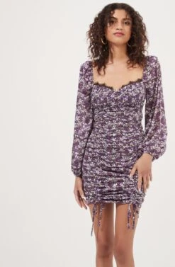 Mardi Lace Trimmed Floral Ruched Mini Dress