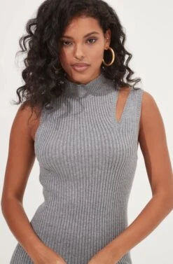 Crawford Shoulder Cutout Sweater Midi Dress -Sun Gaia Dresses Shop ACDR101027 SLATE 3