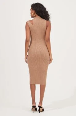 Crawford Shoulder Cutout Sweater Midi Dress -Sun Gaia Dresses Shop ACDR101027 TAN 5